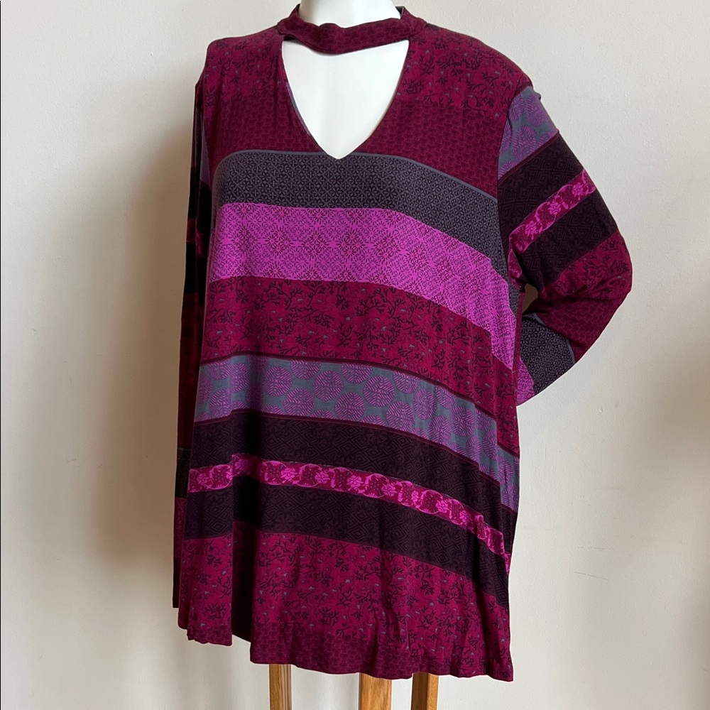 Ruff Hewn Maroon and purple Patterned Top with cut out neck details